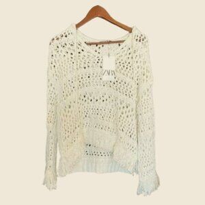 Zara Crochet Sweater White Size M NWT